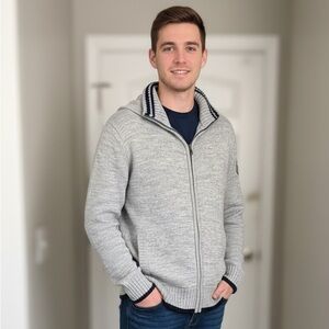 $135 C&A Canda wool men's hooded full zip sweater L